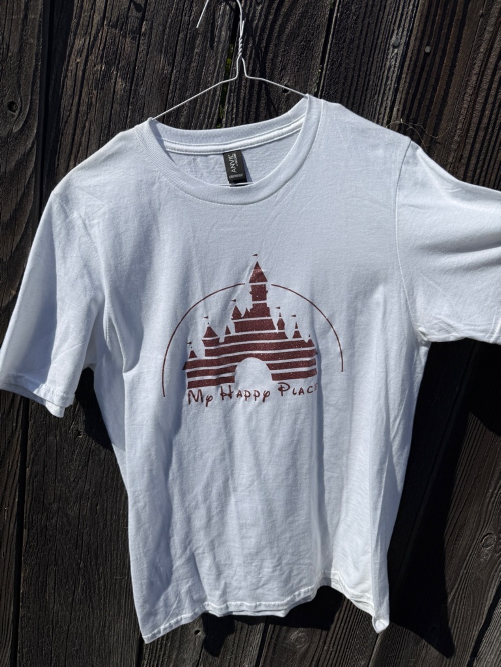 White 'My Happy Place' Glitter Graphic Tee